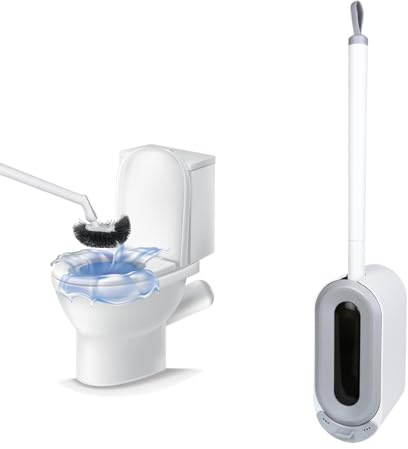 LWLWA Escobilla Baño, Cepillo WC de Pared, Color Gris | Escobillas Baño con Mango Largo, Kit de Cepillo De Inodoro Colgante con Bandeja Escurridora Integrada, para Baños y Aseos