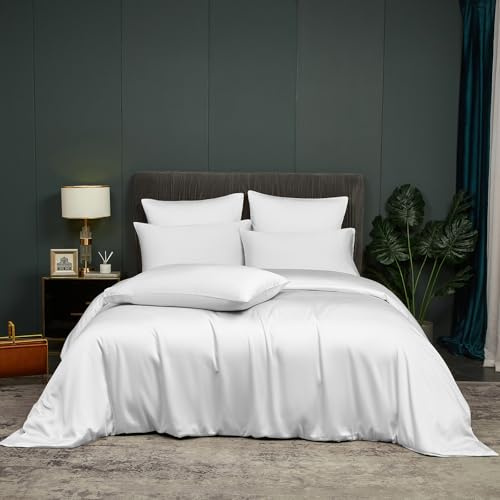 DXHOME Bambus Bettwäsche 200x220cm Blau Weiß Uni Sommerbettwäsche Bambusfaser Bettbezug-Set Atmungsaktiv und Kühl Weiche Deckenbezug Doppelbett Bettbezug mit Reißverschluss und 2 Kissenbezüge 80x80cm