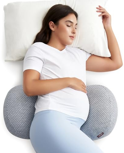 momcozy W Shaped Pregnancy Pillow, Adjustable Side Sleeper Support, Grey | Portable Maternity Pillow For Belly, Back & Hip Comfort, Ergonomic Design With Breathable Air Layer Cover, Machine Washable