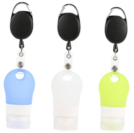 MOTHNUR 3pcs Portable Travel Bottles for Shampoo and Lotion 38ml Synthetic Material Leak-proof Refillable Containers with Stretchable Lanyard for Toiletries