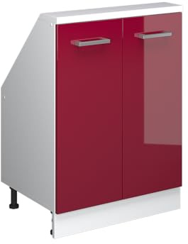 Vicco Armario de Cocina para Techo Inclinado R-Line, Rojo Brillo Intenso/Blanco, 60 cm con 2 Puertas