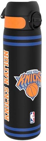 NBA New York Knicks Water Bottle, 500 ml/18 oz, Leak Proof, Easy to Open, Secure Lock, Dishwasher Safe, BPA Free, Hygienic Flip Cover, Carry Handle, Fits Cup Holders, Easy Clean, Carbon Neutral
