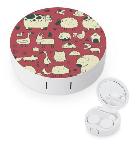 fkgvwo Contact Lens Container Sheep, Cows, Geese Travel Contact Lens Box with Mirror Tweezers Solution Bottle