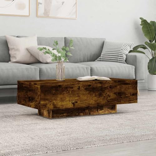 GeenYuu Couchtisch Räuchereiche 100x49,5x31 cm, Holzwerkstoff, langlebig, modern, braun, für Wohnzimmer, kleine Räume