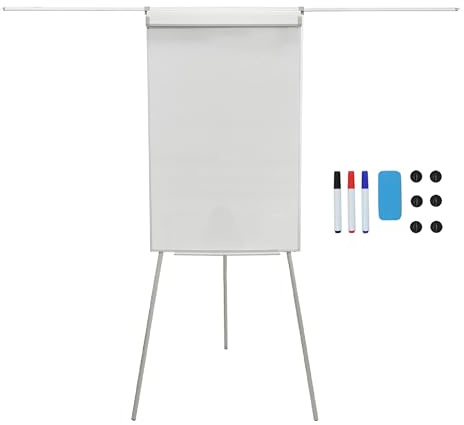 Relaxdays Flipchart Whiteboard, magnetisch, höhenverstellbar, Dreibein, Stifte-Ablage, Alu-Rahmen, HxB: 100x70 cm, Farbe