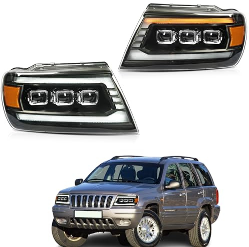 CKCD Scheinwerfer kompatibel mit Jeep Grand Cherokee WJ 2th Gen 1999–2005, Frontscheinwerfer mit Animation DRL, Paar