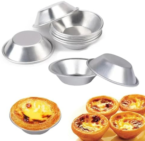 QEXUJOW Teglie per quiche, pasticci e crostate,Set da 10 pezzi per torte e biscotti, pirottini in alluminio, stampi per pancake in alluminio argentato, adatti per preparare muffin e cupcake.