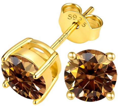 PAKORIO Ohrstecker mit farbigem Moissanit 0.2-4ct VVS1 für Damen, 925 Sterling Silber Ohrstecker 14K vergoldet, 4-Zinken-Design, hypoallergen für empfindliche Haut
