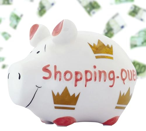 Lustiges Shopping-Queen Sparschwein weiß, rosa, Gold - 12,5 cm Kinder & Erwachsenen Spardose