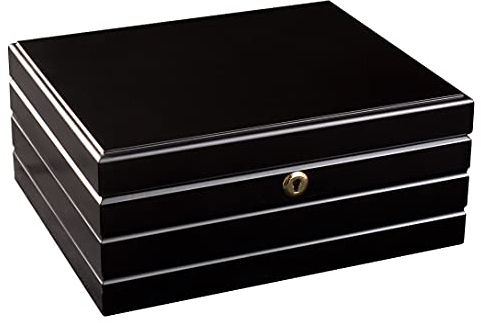 adorini Humidor Firenze Deluxe, for up to 75 Cigars, high Precision Hair Hygrometer, Black
