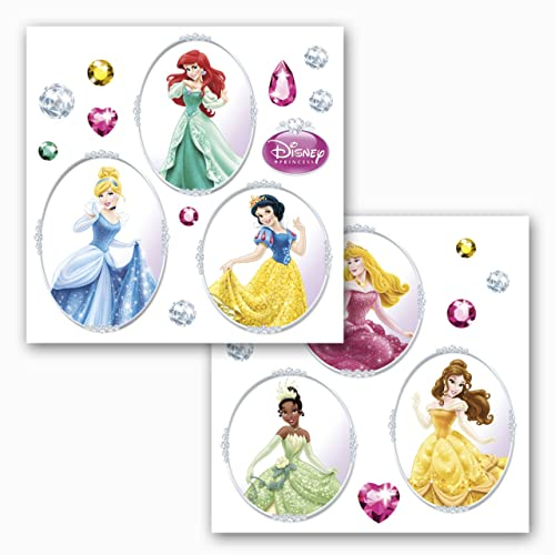 Komar Disney | Windwo-Sticker PRINCESS | Größe 31 x 31 cm, 2 Bogen | Fensterdeko, Fenstersticker, Prinzessinnen, Diamanten, Kinderzimmer | 16402, Bunt