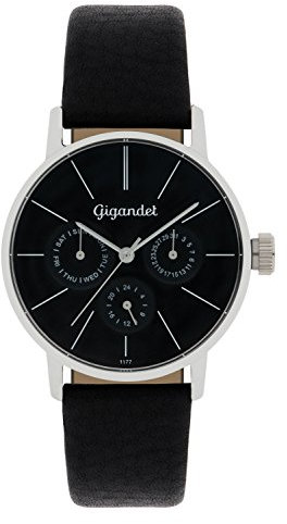 Gigandet Damen-Armbanduhr Multifunktion Quarz Analog mit Lederarmband schwarz G38-002