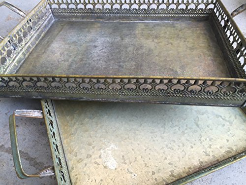 Tablett Serviertablett Metalltablett Set Metall Shabby Landhausstil Antik Stil