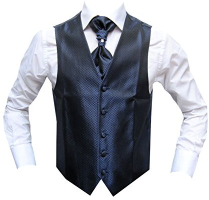 MMUGA Hochzeitwesten Set mit Plastron Dunkelblau 58