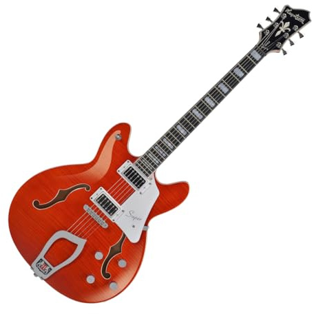 Hagstrom SUVIK-BLK 6-saitige E-Gitarre (halbhohler Korpus), Schwarz glänzend Mandarine