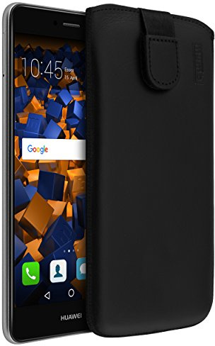 mumbi Echt Ledertasche kompatibel mit Huawei Y7 Hülle Leder Tasche Case Wallet, schwarz