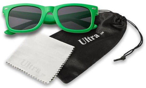 Ultra Dark Green Kids Sunglasses Childrens Sunglasses UV400 Protection Kids Sun Glasses Retro Classic Style Shades Boys Girls with Carry Pouch and Glasses Cloth
