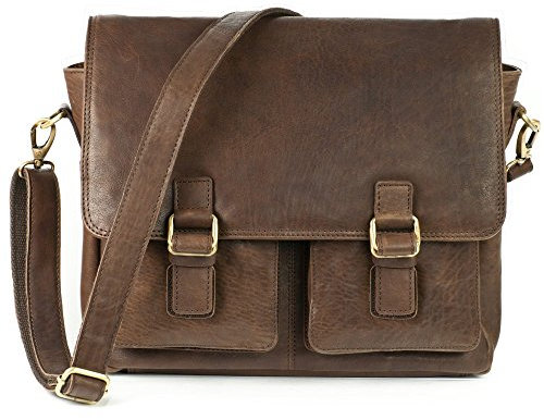 Jahn-Tasche Lässige Vintage Umhängetasche Messenger Bag Größe M aus Leder, für Damen und Herren, Braun, 439