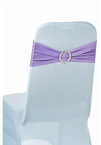 Weddecor Lilac Purple 15cm x 70cm Spandex Chair Bands Sash Tie Bow Elastic Bands with Buckle Slider for Wedding Party Chair Covers Decoration Events Supplies (Pack of 50)