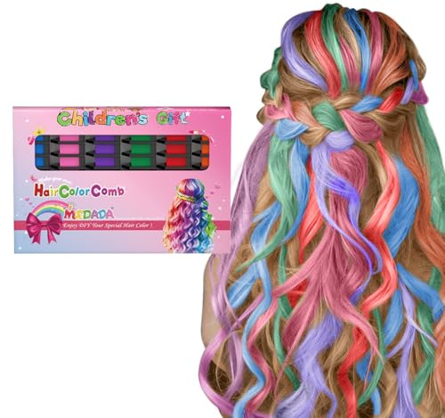 New Hair Chalk Comb Temporary Hair Color Dye for Girls Kids, Washable Hair Chalk for Girls Age 4 5 6 7 8 9 10-12 Birthday Christmas New Year Cosplay Hair DIY Party