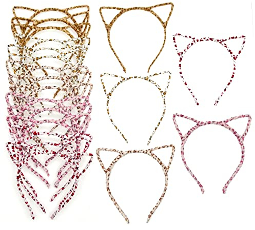 JZK 20 x Velluto leopardato Cerchietto orecchie gatto metallo per bimba fascia per capelli bambina gadget festa ragazze pensierino regalino fine festa compleanno bambine ricordino souvenir