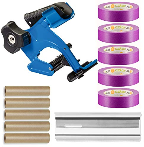 Colorus Handabdeckroller Set Abdeckfolie Masker Tape | Abdeckpapier 15 cm x 50 m | Fineline Extra Sensitive 30 mm x 50 m | Abreißklinge 150 mm | 90 Tage UV beständig | Tapetenband mit Abdeck-Papier