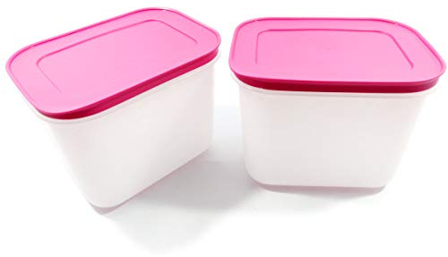 Tupperware Freezer Mate - Recipiente de plástico para nevera y congelador, 1,1 L (juego de 2) con pañuelo gratis