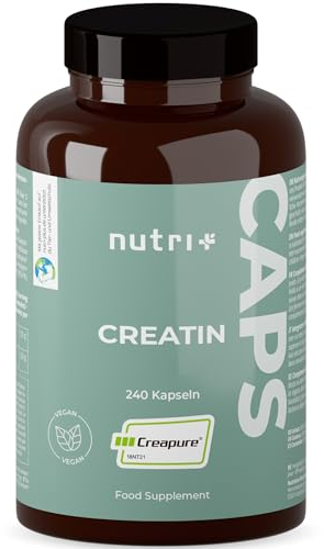 Nutri + Creatine Creapure Gelules - 99,99% pure - le plus haut dosage - 240 Capsules végan - 750mg de pure créatine monohydrate par capsule - Fabriqué en Allemagne