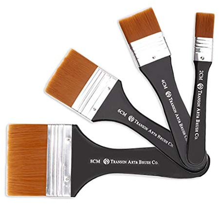 Set di pennelli da artista piatti, pennelli in nylon, pennelli professionali in acrilico per disegnare, acquerello, acrilico, pittura a olio, gouache, 4 pezzi