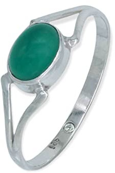 mantraroma Silber Ring Damen 925 grünen Onyx Edelstein grün schlicht modern