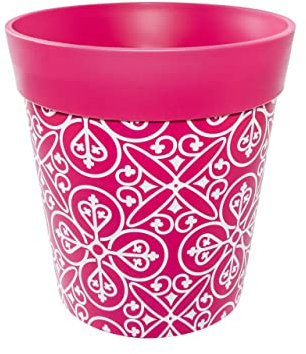 Hum Flowerpots, 22cm, Various Patterns Colours and Sizes, Indoor/Outdoor Plastic Plant Pot, Pink Maroc