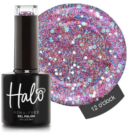 Halo Gel Polish 8ml - 12 O'Clock. UV/LED Gel Nail Polish, Long Lasting & Easy To Apply. Nail Art Colours For Manicure & Pedicure. Gel Polish For Professional & Home Use.