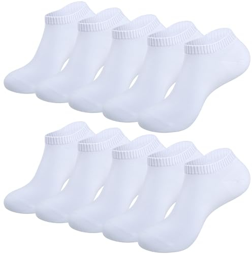 TANSTC Sneaker Socken Herren 43-46 Kurze Baumwolle Wandersocken Laufsocken Sportsocken Atmungsaktiv Arbeitssocken Herrensocken Tennissocken Elastizität Baumwollsocken Füßlinge Strümpfe 10 Paar Weiß
