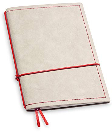 A6, revolutionäres, nachhaltiges X17-Konzept für Notizbuch Personal Organizer und Terminplaner/Hülle für 1 Heft! Vegan, Deutsches Zellulose-Material, grau-rot, Made in Germany