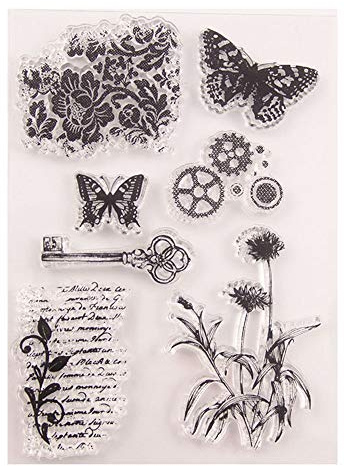 Arrietty Transparente Stempel mit Löwenzahn, Blumen, Schmetterling, Schlüsselausrüstung, englischer Buchstaben-Hintergrund, für Kartengestaltung, Dekoration und Bastelarbeiten