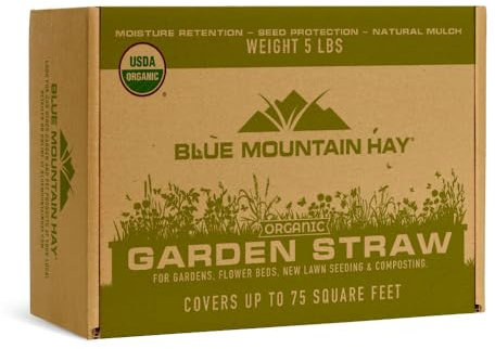 Blue Mountain Hay | Organic Garden Straw (10 lb) | Natural Mulch for Gardening, Flower Beds, Yard Landscaping, New Lawn Grass Seeding, Composting | Covers up to 150 sq ft