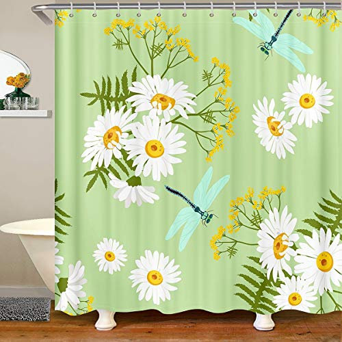 Loussiesd Rideau de douche pour salle de bain avec crochets Motif marguerites Blanc 180 x 240 cm