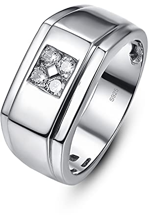 Yaresul Herren Ringe 925 Silber Rundschliff Cubic Zirconia Herrenringe Daumenring Jubiläum Geschenk von Ringe Für Herren für ihn Ehemann Bruder Breite Band 10mm Größe 60(19.1)