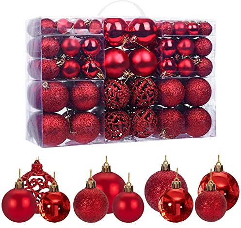 MTSCE 100 pezzi Palle di Natale rosse - Palle per albero di Natale Decorazioni natalizie Decorazioni per l'albero di Natale, brillanti, opache, lucide Set di palline di Natale, Ø 3, 4 e 6 cm