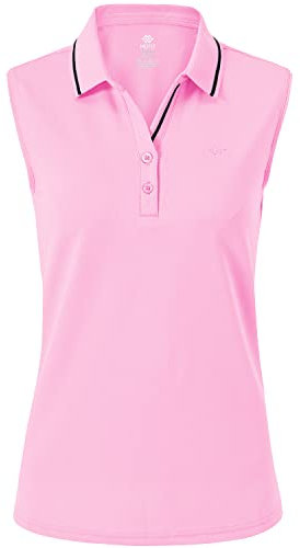 JINSHI Women Sleeveless Polo Shirts Ladies Golf Top Breathale Casual Sports Tennis Horse Riding Polo T-Shirt Pink Size XL