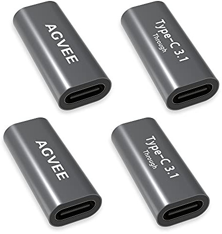 AGVEE [4 Pack] USB-C Female to Female Adapter, PD 100W Quick Charge USB 3.2 3.1 Gen2 Type C 10G Data Coupler Extender Extension Connector for MacBook TB3 Port, Pixel 2 3 4 5, S21, S20, S10, S9, Gray