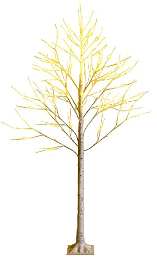 DREAMADE 180cm Künstliche weiße Birke, Beleuchteter Weihnachtsbaum für Festtage, Weihnachtsbaum mit 48 warmweißen LED-Lichtern für Partys und Feierlichkeiten