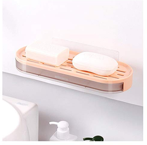 Porte Savon Porte-savon à ventouse de la salle de bain, boîtier de savon en plastique mural à grande capacité avec trous de drainage, plateau de savon avec conteneur d'eau de type tiroir Boite a Savon