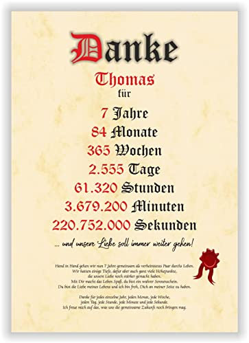 Kupferhochzeit Geschenkidee - 7 Jahre verheiratet - Kupferne Hochzeit - Danke Mann Frau Geschenk zum Hochzeitstag für Sie oder Ihn - Partnergeschenk mit Name (Beige)