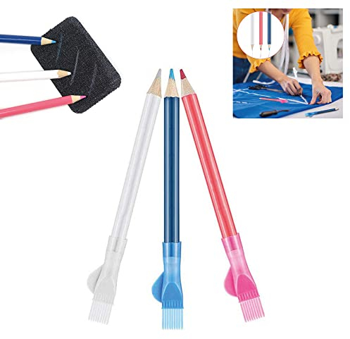 Mondo Idea Matita da cucito con tappo a pennello, penna per marcatura cancellabile da sarto disegnato, solubile in acqua, gesso per tessuto, 3 colori