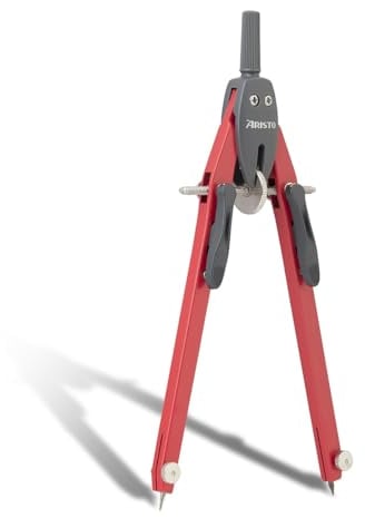 Aristo AR552812-20 BTS Schnellverstellzirkel mit unverstellbaren Zirkelschenkeln (Kreise bis 340mm Durchmesser, Zinkdruckguss, 2 Ersatzminen und Ersatznadel) lava