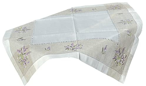 Tischläufer Tischdecke Mitteldecke Tischband gestickt Lavendel Weiss Beige (85 x 85 cm)