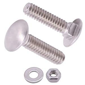 (12 Sets) 1/4-20 x 1 Carriage Bolt with Hex Nuts and Flat Washers SAE, Round Head Square Neck Bolts, 304 Stainless Steel 18-8, Full Thread UNC