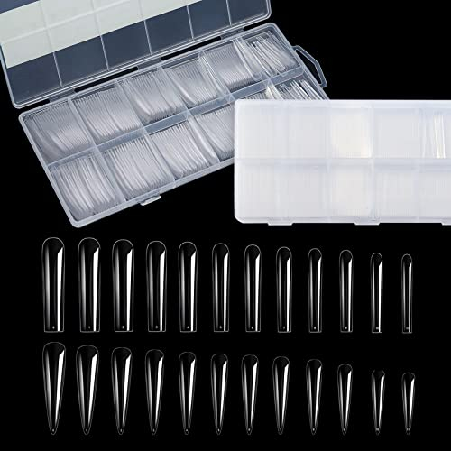 480 Pièces 3XL Faux Ongles Transparents, 24 Tailles Différentes Faux Ongles, 240 Extra Longs Tips Capsules Ongles Acrylique, 240 Faux Ongles Carrés Coniques Extra Longs pour les Salons de Manucure
