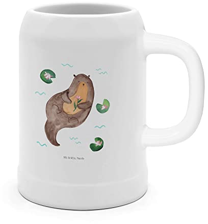 Mr. & Mrs. Panda Bierkrug Otter Seerose - Geschenk, Fischotter, 5 l, Wasser, Bierkrüge, Steinkrüge, Seeotter, Otter Seeotter See Otter, 0